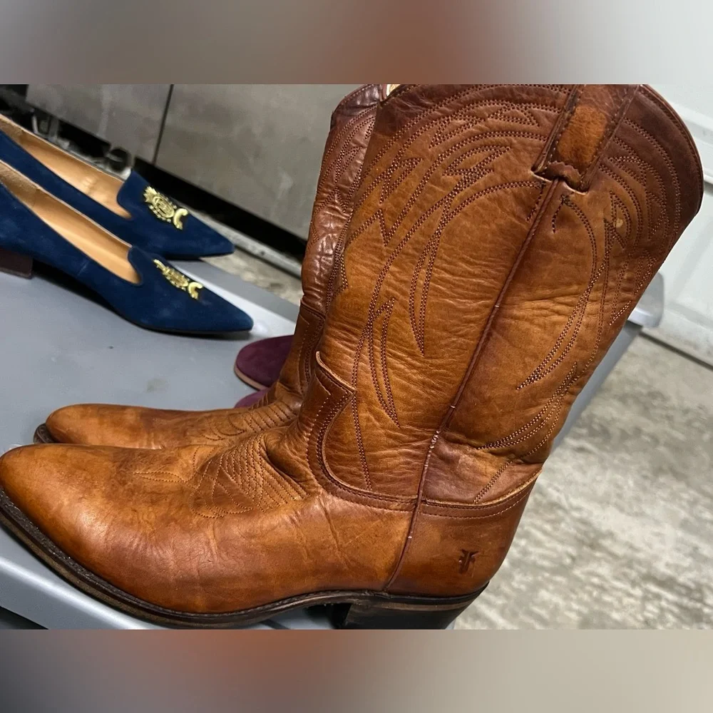 Frye Brown Leather Cowboy Boots - Picture 5 of 13